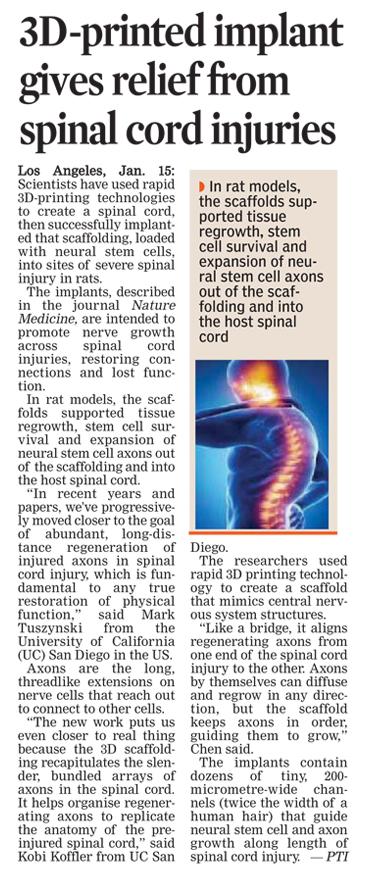 Spinal Cord Injuries (The Asian Age:20190116)