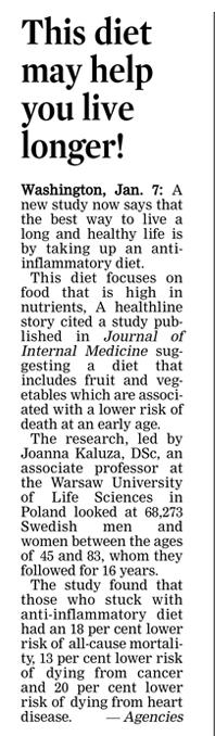Diet/ Nutrition (The Asian Age:20190108) http://onlineepaper.asianage.com/articledetailpage.aspx?