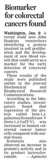 Colorectal Cancer (The Asian Age:20190109)