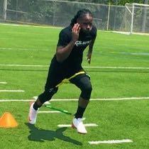 Quickly accelerate and then brake at the next cone. while using quick arms, throughout the drill, to increase your speed. 5. After decelerating at the fourth cone sprint through the last one.