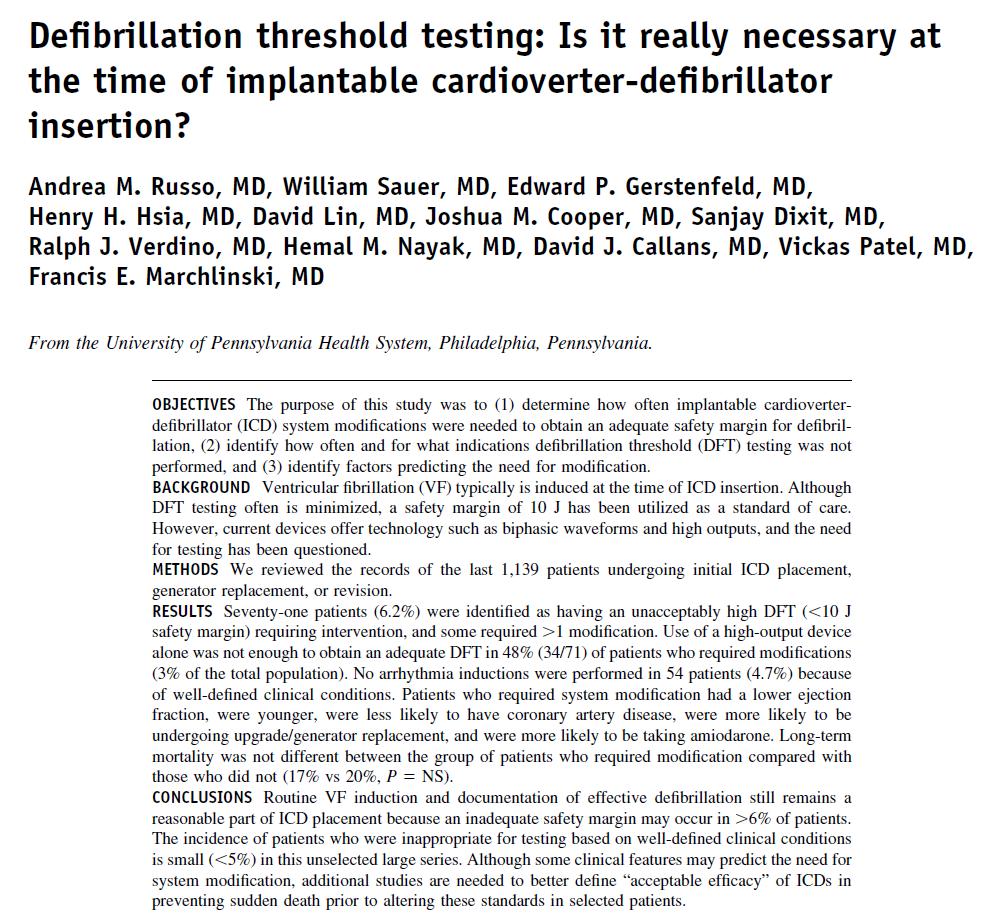 DFT testing: positive data The major finding of our study is that, in an unselected large population of patients undergoing