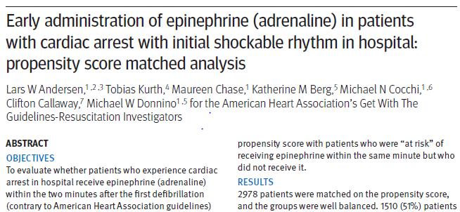 BMJ 2016;353:1577-87 Does giving epinephrine before 2 nd shock help or hinder resuscitation?