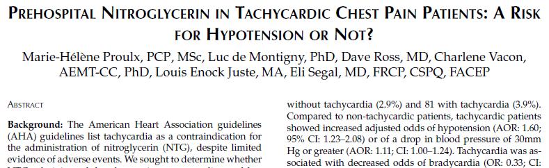 Does the HR predict BP in chest pain pts treated with nitroglycerin?