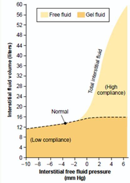 Low compliance (small change in volume large increase in interstitial fluid hydrostatic Pressure (or interstitial free fluid pressure) opposes further capillary filtration In the positive pressure
