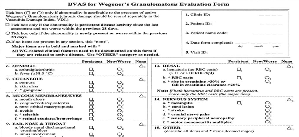 Measures of GPA (Wegener s) activity: BVAS/WG 0 4 0 0 7 Adapted from Stone et al.