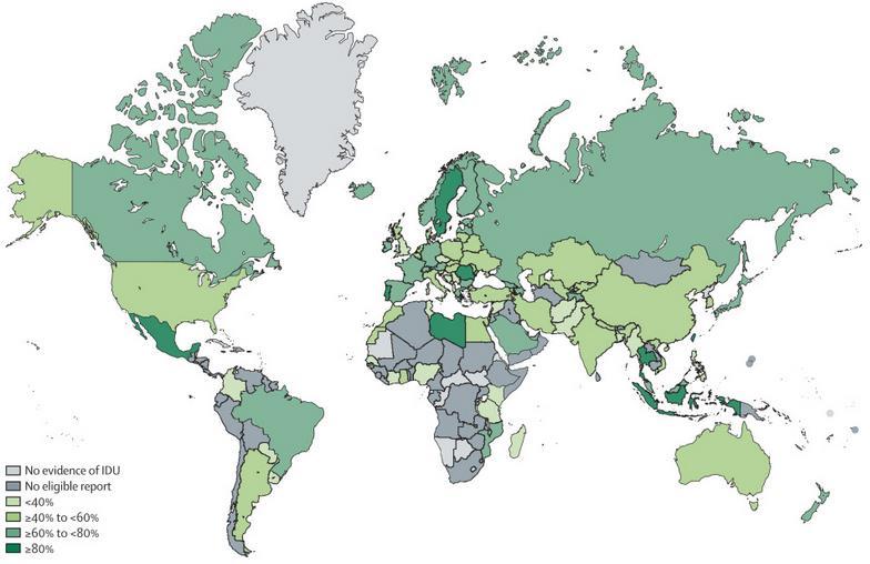 Estimated anti-hcv prevalence among PWUD by country 15.6 million PWID globally 52.3% anti-hcv positive (= 8.