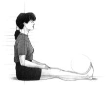 Shiatsu Stretch 4: Bend Forward, Legs Out Sit on the floor with your back straight and stretch your legs out in front of you, keeping your feet flexed toward your body at a 90-degree angle.