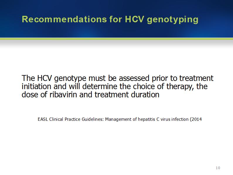 Present Slide 6.10 (Recommendations for HCV genotyping) to indicate how genotyping is recommended to inform optimal treatment responses: Show and talk to Slide 6.