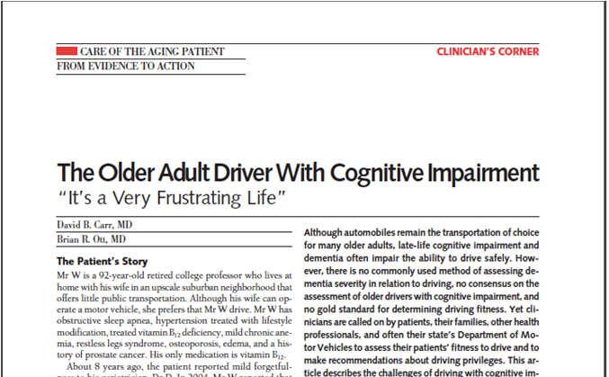 org 5 ARTICLE #1 Driving Carr et al. JAMA 2010; 303(16):1632-1641 6 Driving: Patient Story Driving: Epidemiology Mr.