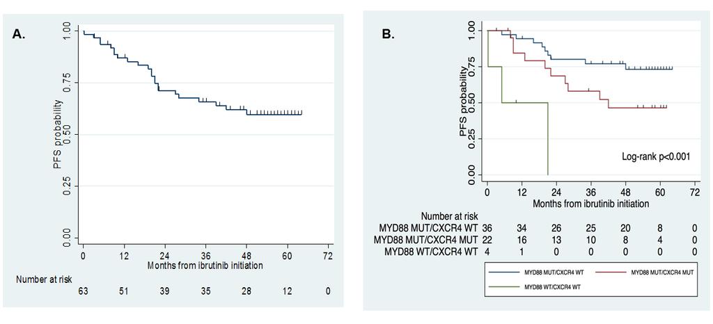 Ibrutinib in Previously O Treated WM: Updated PFS All patients MYD88 and CXCR4 Status MYD88 MUTATED ONLY