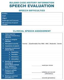 , 2016] Speech Assessment to include Spontaneous sample Reading passage either/or Rainbow Bamboo Sequential Motion Rate ( puhtuhkuh ) Max sustained /a/ Clinician Rating of dysarthria severity