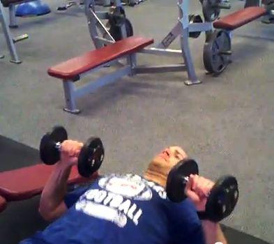 Workout C Eccentric DB Chest Press Hold the dumbbells above your chest with your palms turned toward your feet.