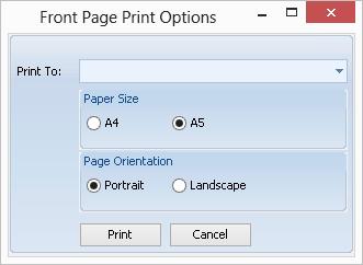 Within the Front Page Print menu a new option Print options allows the selection of Paper Size and
