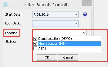 Location Filter in Consult Management Patient Consult Management A new multi-select drop down option Location has been included within the Filter for Consult Management.