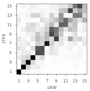 The matrices show the magnitude of the pairwise correlation of the modes, the darker the square the higher the correlation.