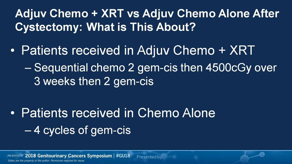 Adjuv Chemo + XRT vs Adjuv Chemo Alone After Cystectomy: What is This About?