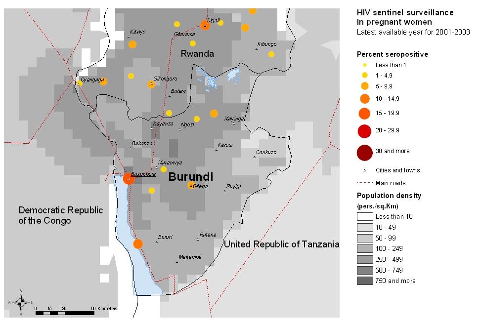 5 Burundi Maps & charts Mapping the geographical distribution of HIV prevalence among different population groups may assist in interpreting both the national coverage of the HIV surveillance system