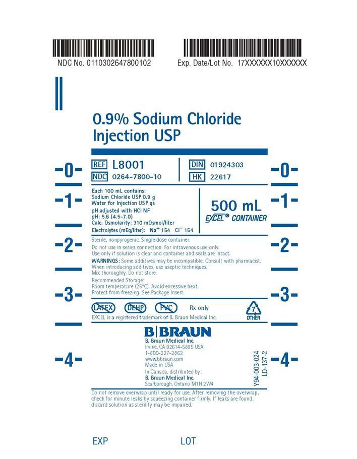 PRINCIPAL DISPLAY PANEL - 0.9 g/250 ml Container Label 0.9% Sodium Chloride Injection USP REF L8002 NDC 0264-7800-20 DIN 01924303 HK 22617 Each 100 ml contains: Sodium Chloride USP 0.