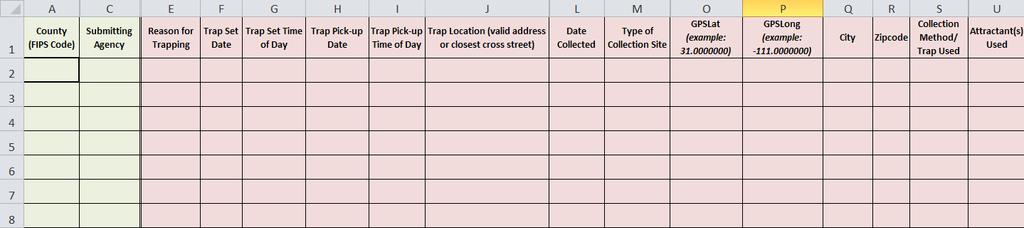Mosquito Surveillance Data Submission Form Example Note: several of the column