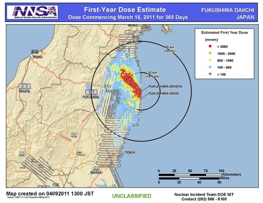 Map shows the radiation dose that would be received by people in