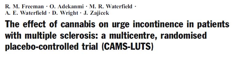 part of the multicentre trial of the Cannabinoids in Multiple Sclerosis (CAMS) study randomised 630 MS patients to receive