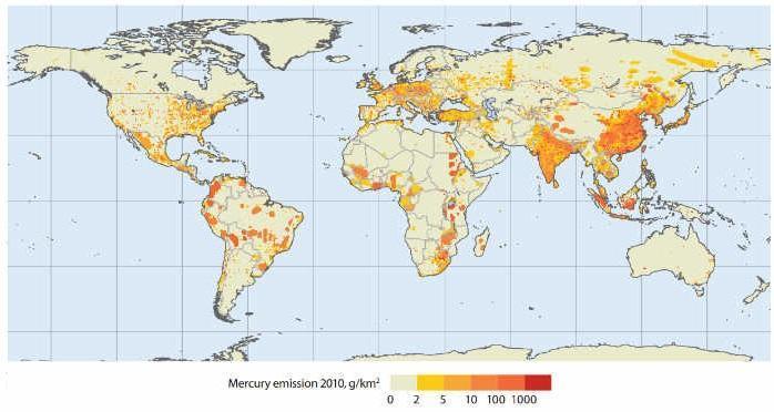 MERCURY - Sources Global distribution of anthropogenic mercury emissions to air in