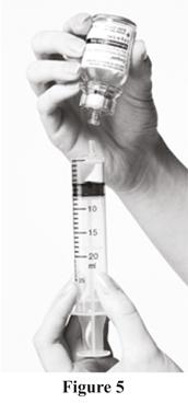 Detach the syringe from the vial adapter with a twist, leaving the vial adapter attached to the vial (see Figure 5).