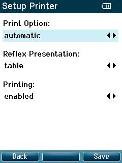Figure 43 5.10.4 Setup Printer Reflex Presentation: Negative or Positive deflection in the graphs buttons will scroll through the options (Figure 44).