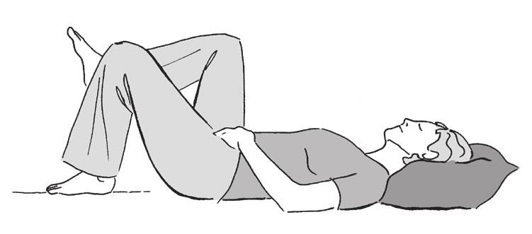 Breathe in through your nose, and as you breathe out, draw in your lower abdomen, pulling it gently away from your hands towards your back and then relax.