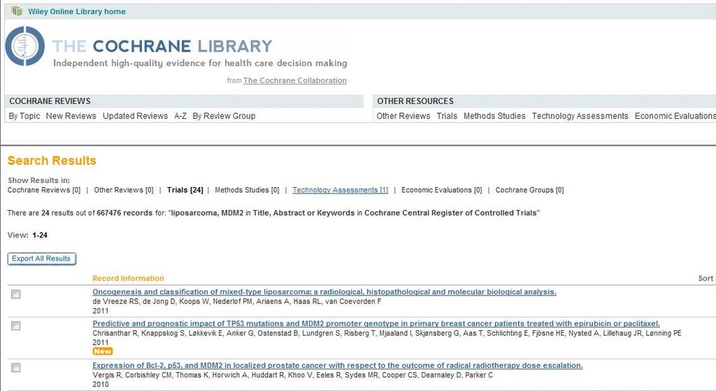 Syntheses Cochrane library -- No article found Key