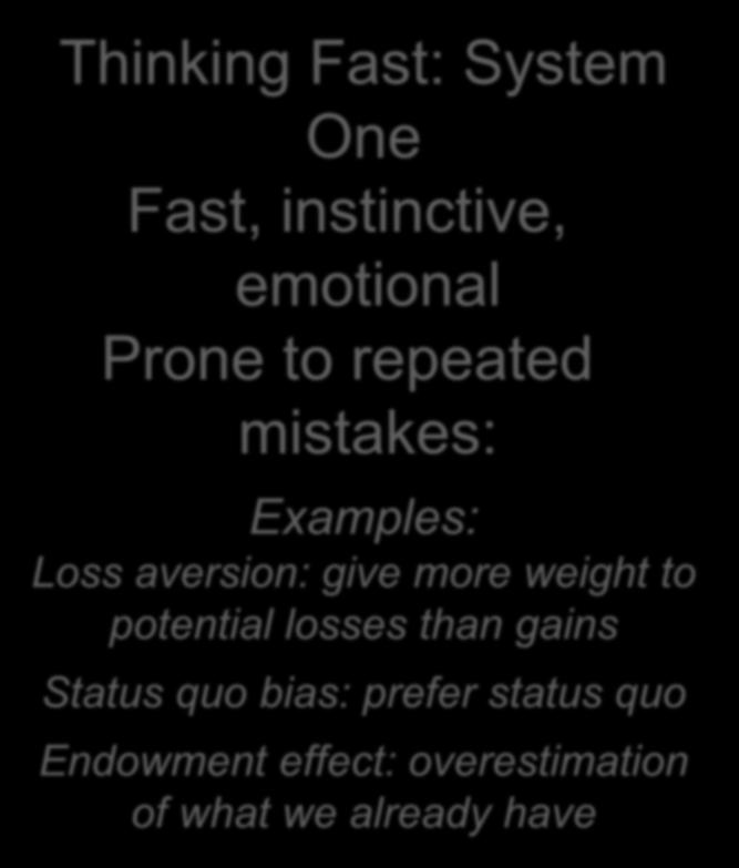 mistakes: Examples: Loss aversion: give more weight to potential losses