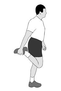Keep both heels flat on the floor and press your hips forward toward the wall. Hold this stretch for 30 seconds and then relax for 30 seconds. Repeat. Tip Do not arch your back. 2.
