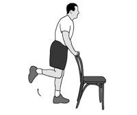 5. Hamstring Curls Main muscles worked: Hamstrings You should feel this exercise at the back of your thigh Hold onto the back of a chair or a wall for balance.
