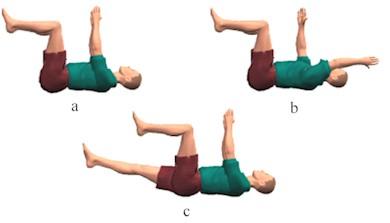 the floor. Hold for three counts, and then slowly lower. Progression: Level 1 - arms at sides Level 2 - arms folded across your chest Level 3 - hands behind your head, elbows back.
