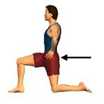 Squeeze your behind together and shift your hips forward slightly until you feel a gentle stretch along the front of your thigh.