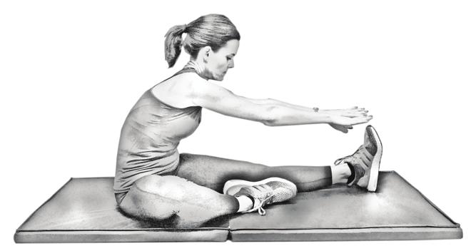 Place your opposite arm on the side of your bent thigh and use it to twist further. Repeat on the opposite side. 4. Hamstring Side Straddle Stretch Repetitions: 5 on each side.