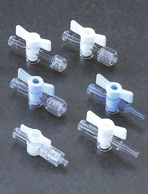 Fittings include MLL (Male Luer lock), FLL (Female Luer Lock), MLT (Male Luer Taper), and barbed tubing connectors. The 4-way stopcocks have three ports but four fluid path configurations.