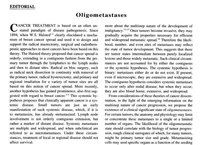 Definition of oligometastatic state An