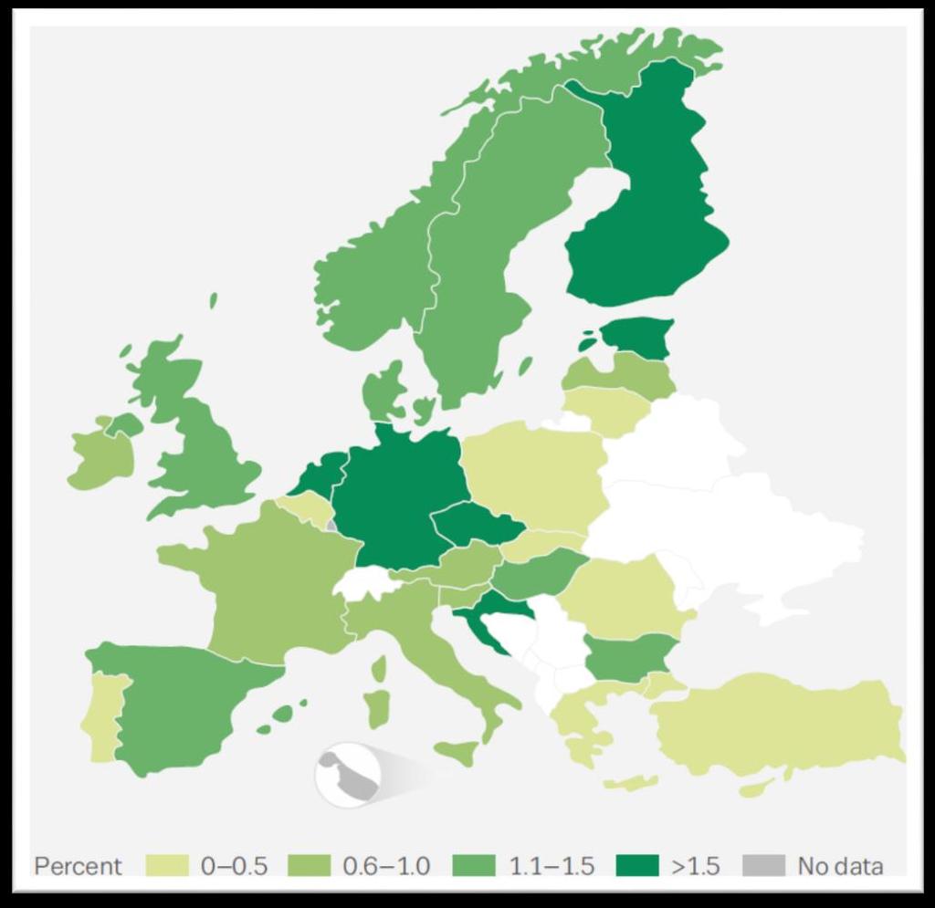 Prevalence of ATS use in Europe Fig 1: 12-month prevalence rates of amphetamine use in young adults (age: 13-34 yrs)