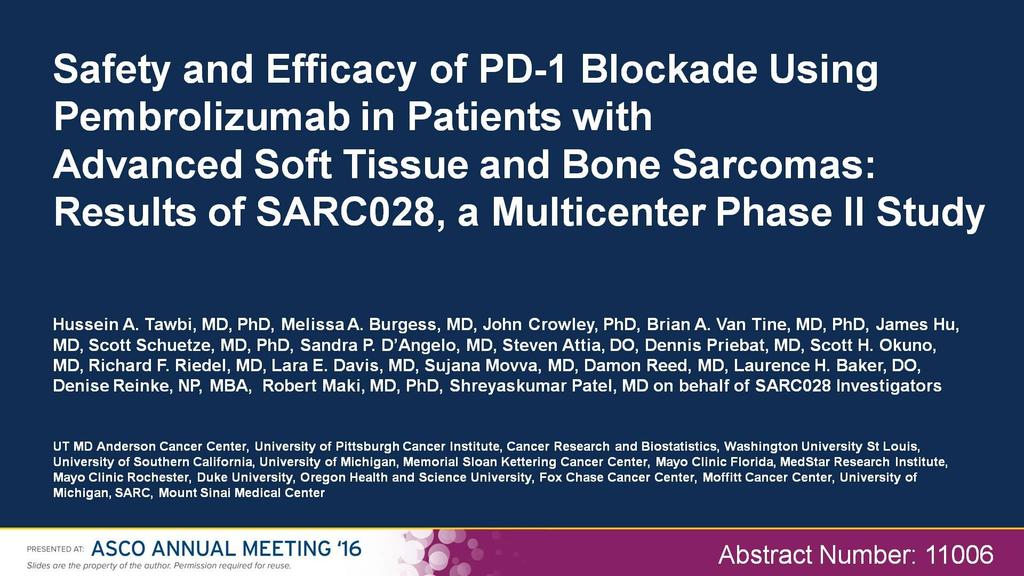 Safety and Efficacy of PD-1 Blockade Using Pembrolizumab in Patients with <br