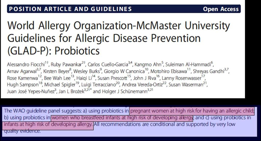 RECOMMENDATION OF PROBIOTICS FOR ALLERGY PREVENTION Pre and