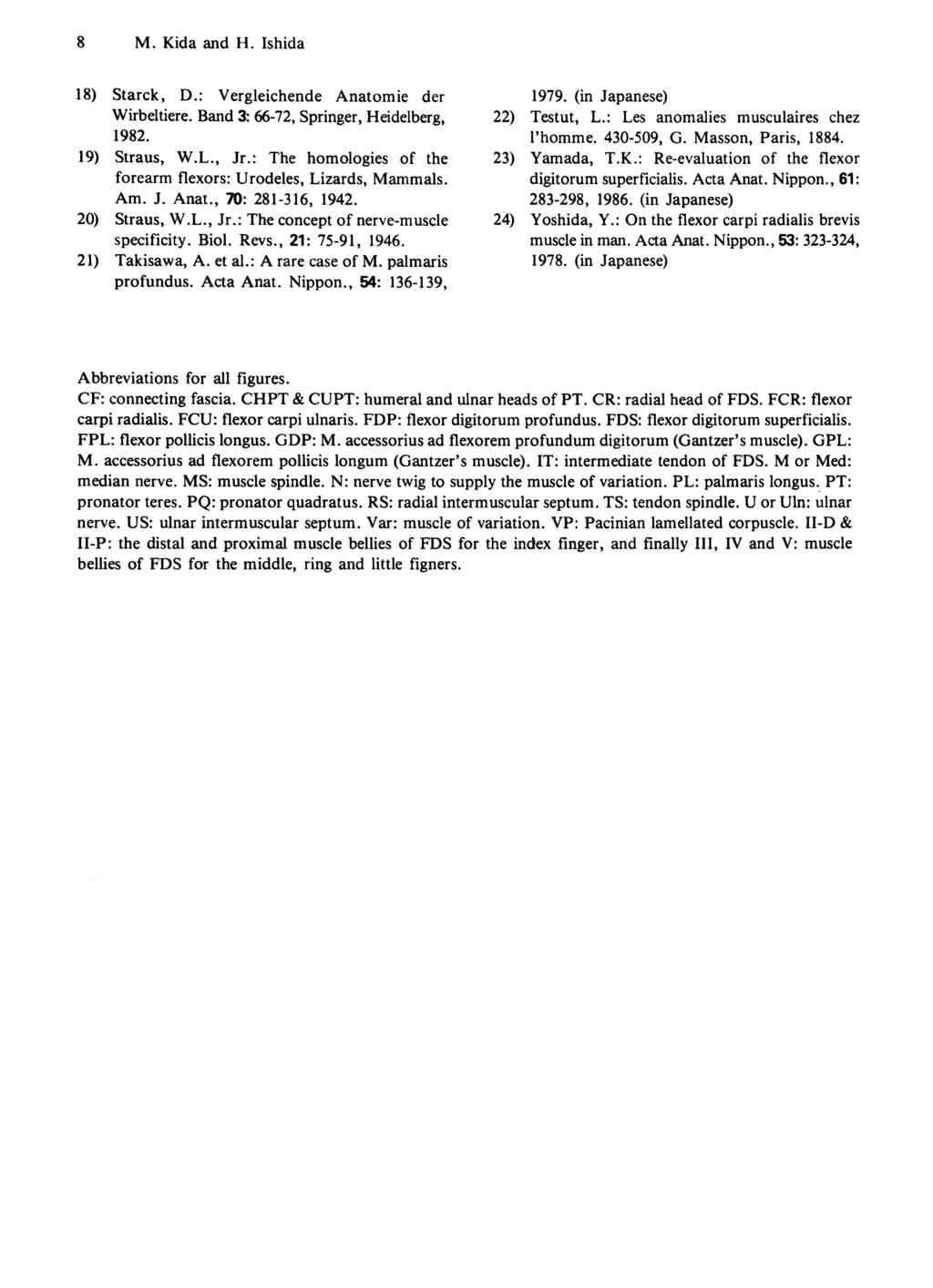 8 M. Kida and H. Ishida 18) Starck, D.: Vergleichende Anatomie der Wirbeltiere. Band 3: 66-72, Springer, Heidelberg, 1982. 19) Straus, W.L., Jr.