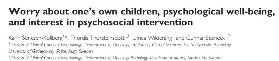 N=313 women both with and without children who resided with them were surveyed 1 year post-surgery Worry about children was associated with psychosocial distress Compared to women who did not have