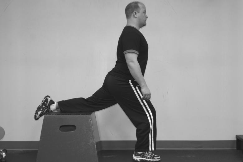 Lunge Stretch (Psoas and Quads) Put one knee on chair or bed or bench with the opposite foot on the floor with slightly