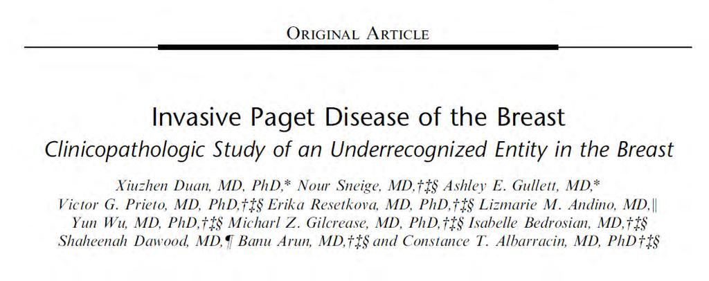 Approx 5% of Paget s cases have dermal invasion No correlation with increasing tumor stage of underlying breast carcinoma Depth of