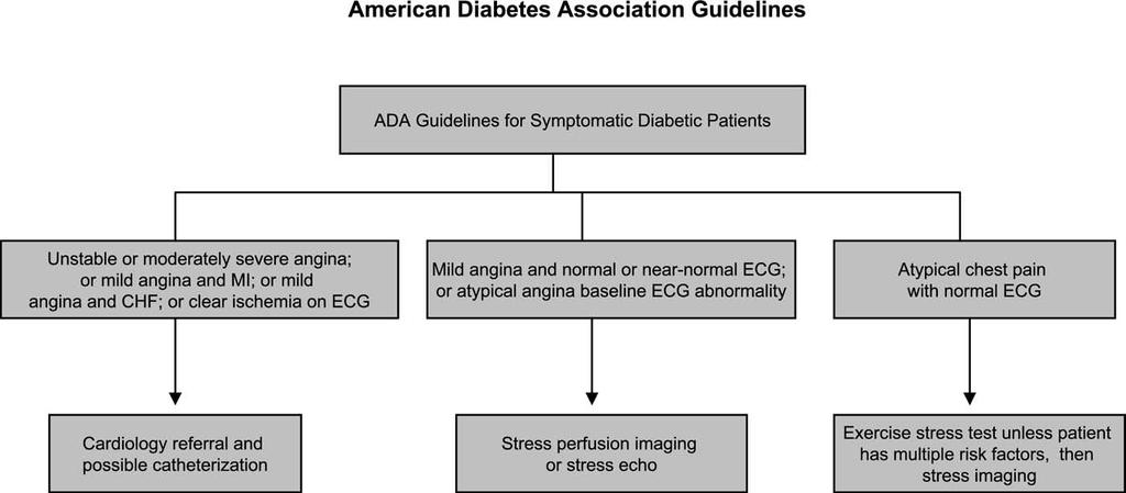 Myocardial perfusion imaging in special populations 55 Figure 2 American Diabetes Association guidelines for noninvasive evaluation with stress testing. (Source: ADA consensus. Diabetes Care 1998).