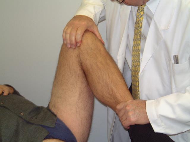 Figure 6: Tenderness along the medial joint line. The other ligaments of the knee should be examined as other pathology within the knee is commonly encountered.