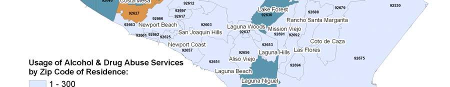 clients resided in ZIP codes in the central, western, and northern regions of the