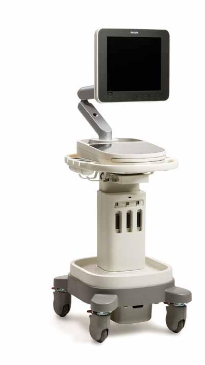 To facilitate easy viewing, the large 17-inch monitor with automatic ambient light compensation is on an articulating arm.
