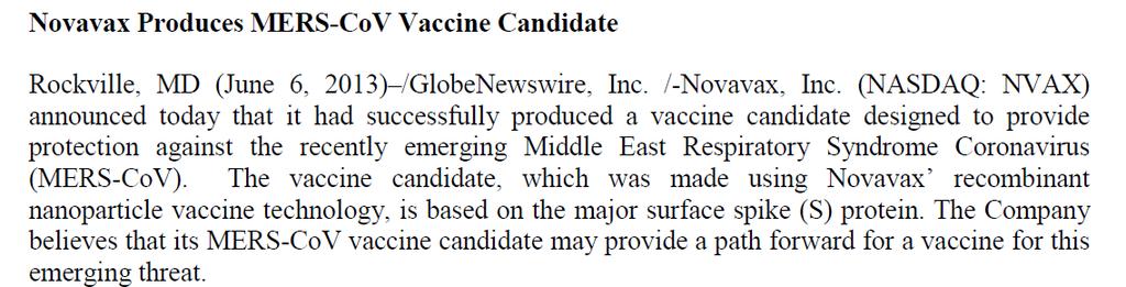 Candidate vaccines in development http://www.novavax.